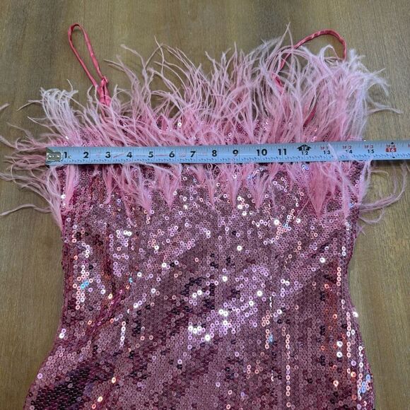 Anthropologie Audrey Adele Pink Feather Sequin‎ Mini Dress XS - Picture 8 of 16